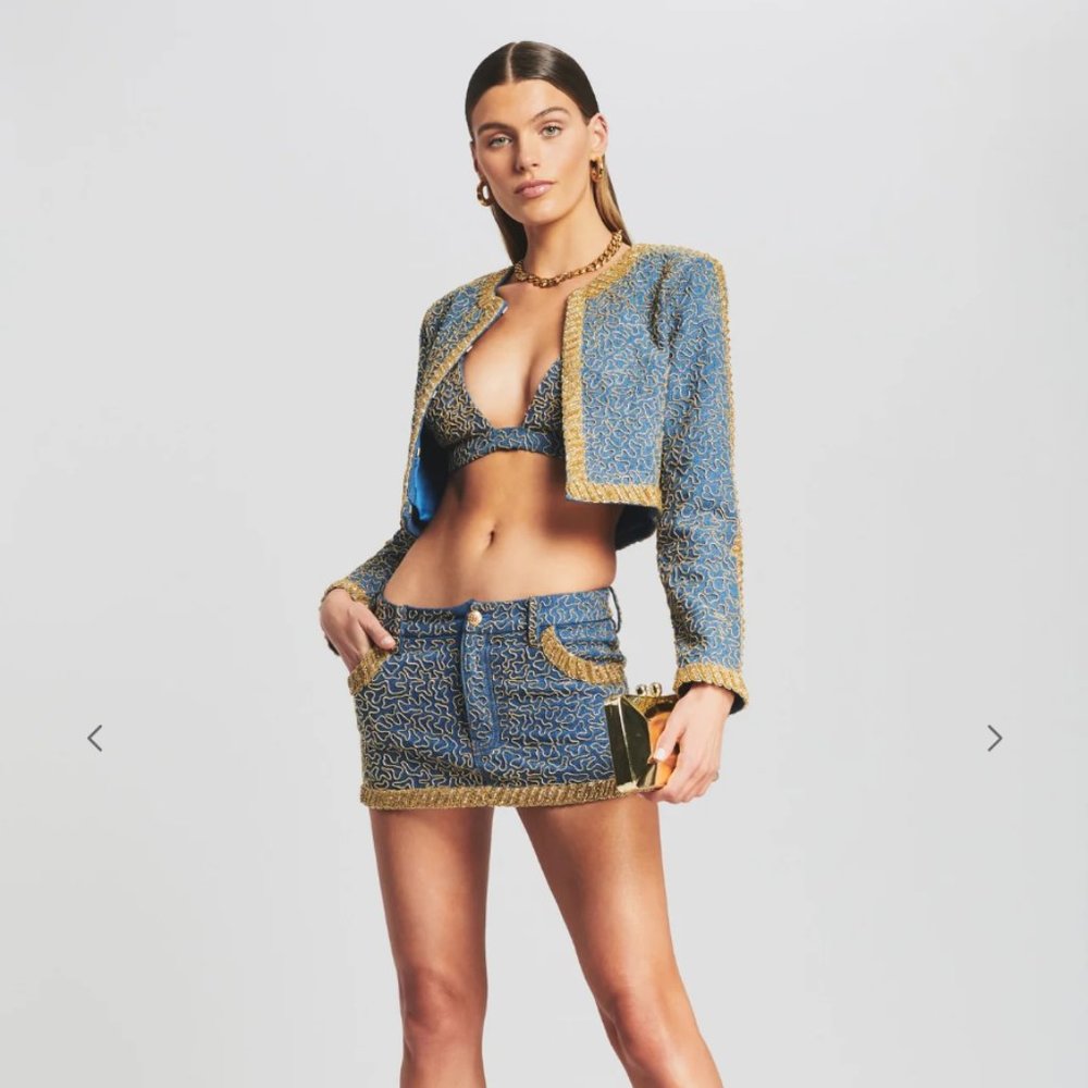 $200 OFF NWT Retrofête Mani Embellished Denim Skirt – Size Small - Picture 2 of 16